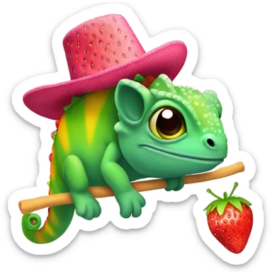 Cameleon with strawberryhat and rainbowvoat sticker