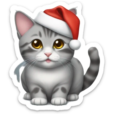 Gray munchkin cat with Santa hat on sticker
