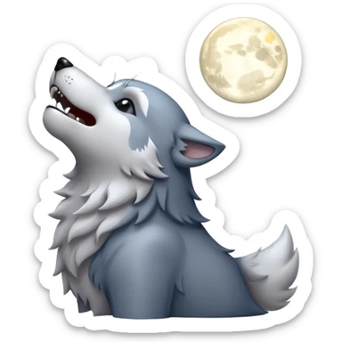 emoji of a howling wolf facing the moon, with its head tilted upward, simple cartoon style  sticker