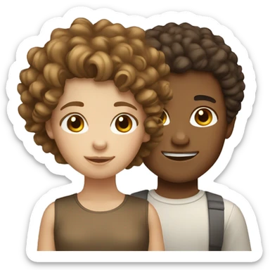 White brown haired girl and tan boy curly hair sticker