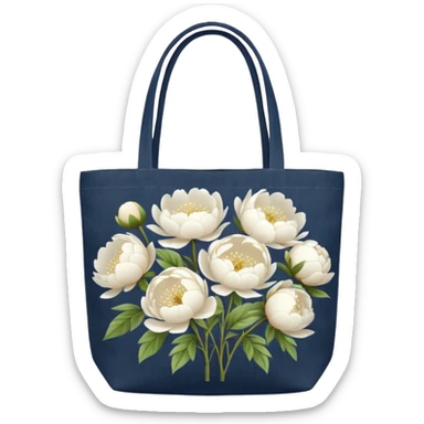 canvas tote bag filled with white peonies and gypsophila sticker