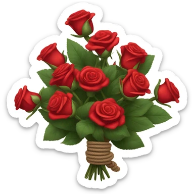 Bouquet red roses binded with one piece rope sticker