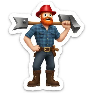 Red headed lumberjack striking an anvil sticker