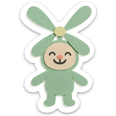 cheerful bunny-fan hybrid, ears spinning like fan blades, pastel green, full-body sticker