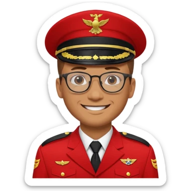 Smiling military man with glasses in red uniform sticker