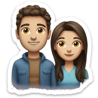 blue eyed brunette girl with brown eyed brunette boy sticker