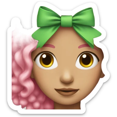 girl with colorful hair green eyes pink bows sticker