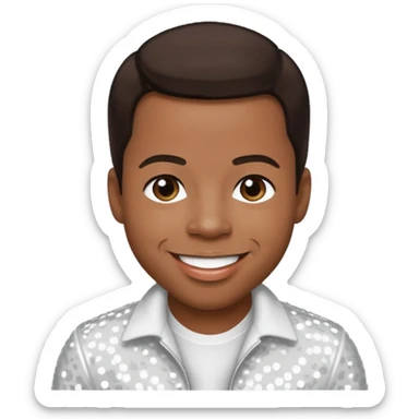 Michael Bivins from New Edition with dark brown hair, white sequin outfit sticker