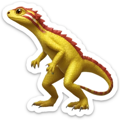 A Yellow Shiny Anthro-Scalie-Lizard-Reptile-Salamandrian-Fakémon with red stripes Full Body sticker