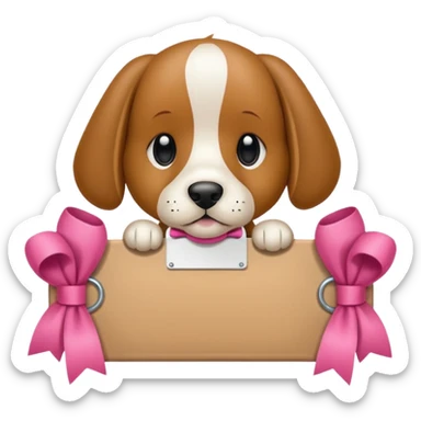Un cane con un fiocco rosa in testa che tiene sulle zampe un cartello con scritto : “condividi il canale!” sticker