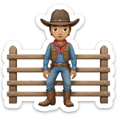 A calm cowboy leaning on a fence, dusty boots, hat tipped forward.
 sticker