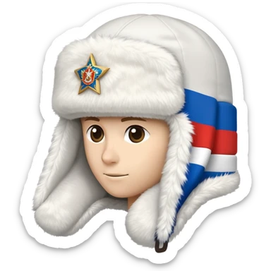 Ushanka hat with Russian flag emblem, furry winter hat with ear flaps down sticker
