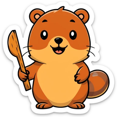 happy beaver with wood sticker