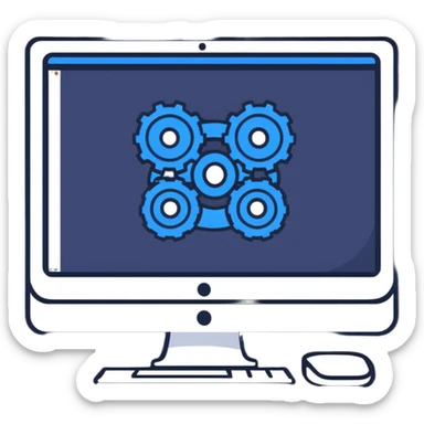 iMac computer with gears on the screen sticker