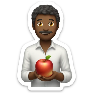 Half eaten red apple cupped in hand  sticker