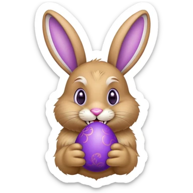 Easter bunny with gold grillz in its mouth, holding a purple easter egg sticker