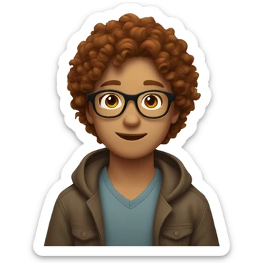 A boy with glasses and dark curly hair hugging a ginger girl sticker