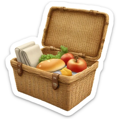 Realistic isolated plain picnic basket with one side of the lid up. sticker