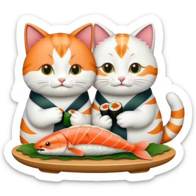 2 cats hugging and eating sushi sticker