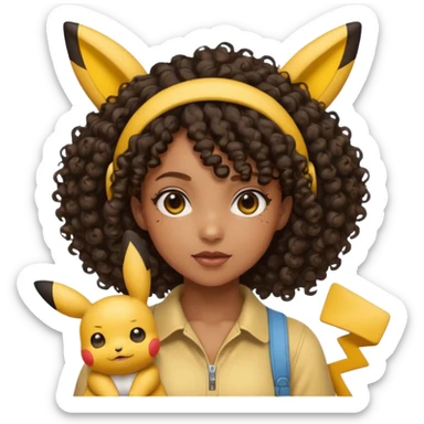 Black girl with curly hair and pikachu ears  sticker