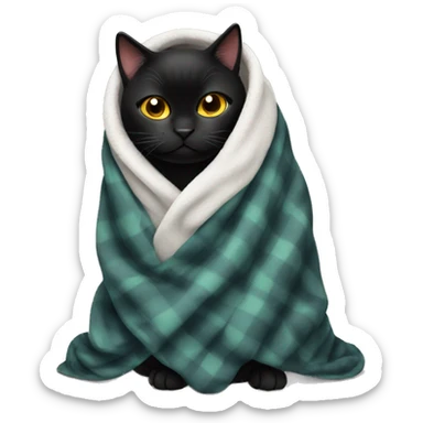 Annoyed black cat in a blanket sticker