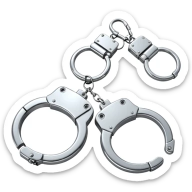 A pair of elegant handcuffs emoji made of silver chrome, smooth rounded design, glossy metallic reflections, luxury fetish aesthetic, minimal iOS emoji style, centered, clean white background sticker