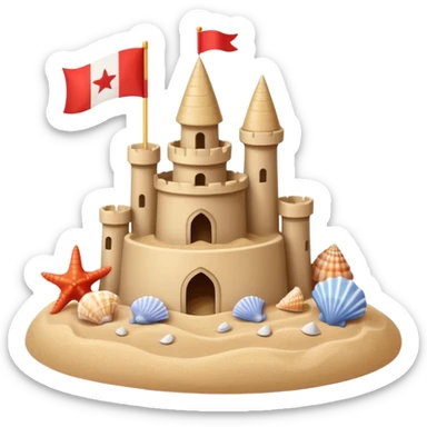 Decorated sand castle – seashells and a tiny flag on top sticker