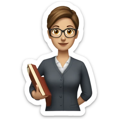 white female teacher with short brown hair and books sticker