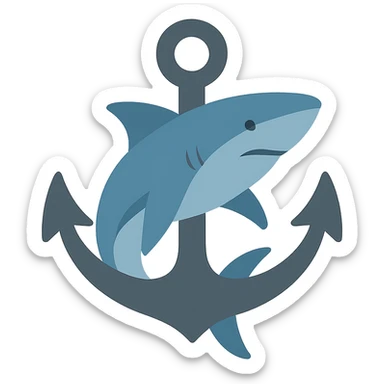 flat design style shark anchor sticker