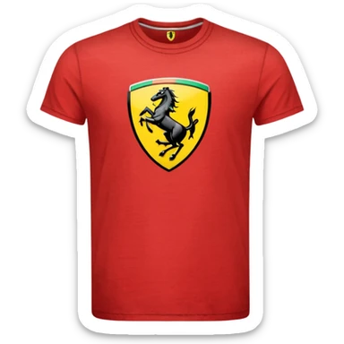 A red tshirt with a ferrari logo sticker