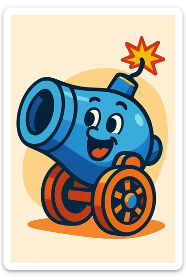 blue cannon, playful cartoon style sticker