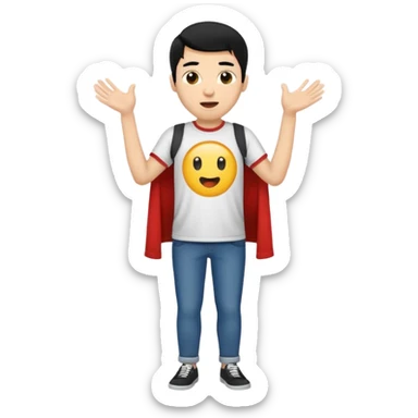 light skin black hair man surprised and happy full body sticker