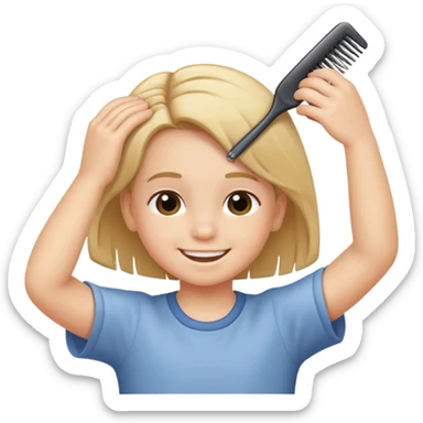 child combing their hair, happy and tidy sticker