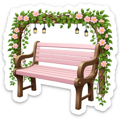 Light  Pink garden bench wrapped in flower, vines, & lights  sticker