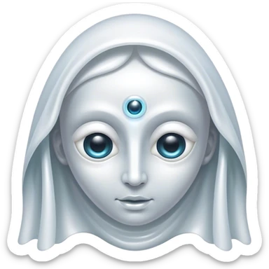 Regal and mysterious, with a flowing, sheet-like form draped in silvery-white hues, softly billowing as if caught in an unseen breeze, eye holes glowing with deep, thoughtful wisdom, simplified yet sophisticated, highly detailed, with a soft spectral radiance, high shine, exuding quiet authority, with a glowing outline that captures the essence of an ancient, noble spirit drifting through time! sticker