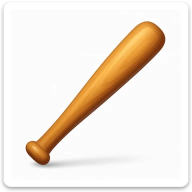Create a baseball bat emoji exactly like the reference image in iOS emoji style. The bat should have a smooth, shiny wood texture and a classic bat shape with no hand visible. Add a soft shadow to the bat. The style should reflect the iOS emoji aesthetic. sticker