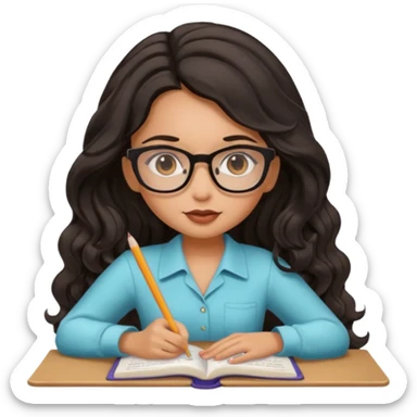 a pretty tan bratz girl with black wavy long hair studying sticker