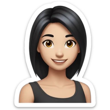 white skin and black straight hair and black eyes  Disney smile girl sticker