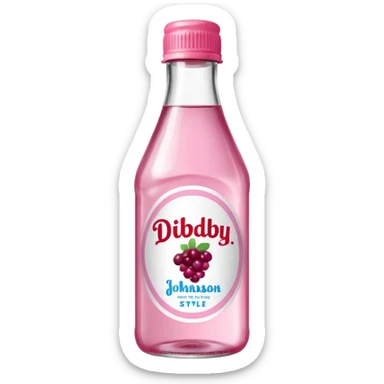 realistic Johnson and Johnson style bottle pink cap pink label clear bottle with berry party written on the logo with diddy logo bottle leaking oil from the top sticker