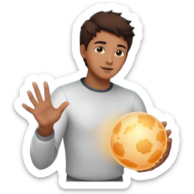 A young man floats in space, touching a particle that glows and expands, shaping the universe around him. Each touch creates new light, symbolizing how his choices build his own reality. sticker