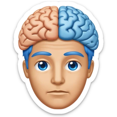 All blue adult person face emoji with a brain for hair sticker