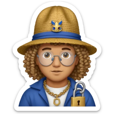 An emoji of Bad Bunny, the superstar from Puerto Rico. The singer. His hair is curly. He has a padlock beard. An an traditional boricua hat.  sticker