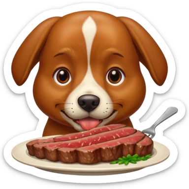 Brown dog eating steak sticker