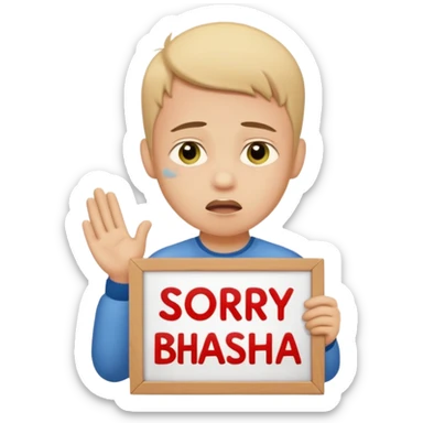 Fair Boy with sign written sorry bhasha with crying emoji sticker