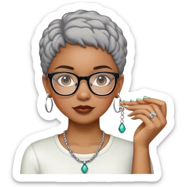 Light skinned Black girl with glasses short natural gray haircut making jewelry  sticker
