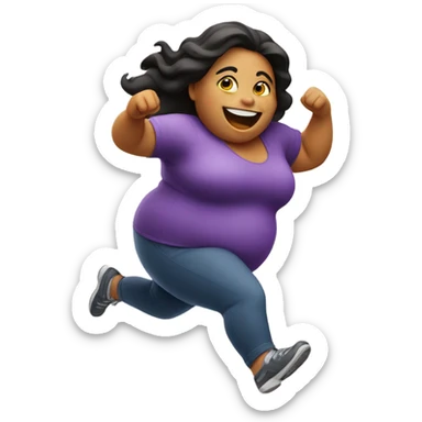 fat woman running towards the camera smiling sticker