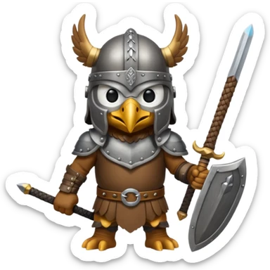 eagle with viking helmet and sword behind sticker