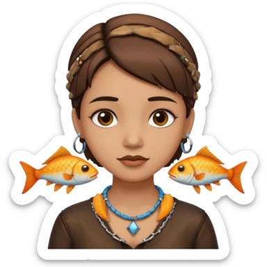 ancient girl wearing fish bone necklaces and leather shirt sticker