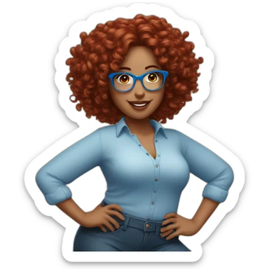 a-curvy-girl-with-dark-red-curly-hair-and-blue-glasses dancing sticker