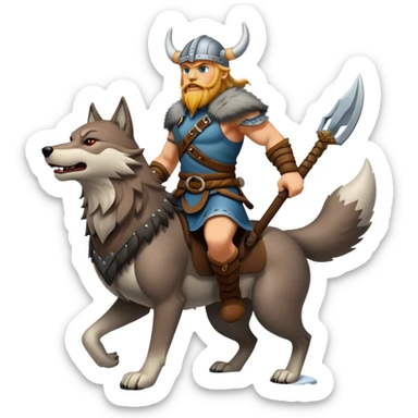 Viking Warrior Riding A Wolf  sticker